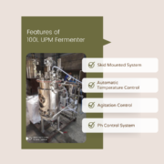 100L skid-mounted stainless steel fermenter manufacturer specification - Uma Pharmatech Machinery's fermenter in operation.